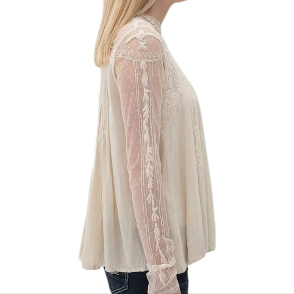 Buckle Sixes & Sevens cream embroidered mesh blouse size xs - Picture 2 of 10